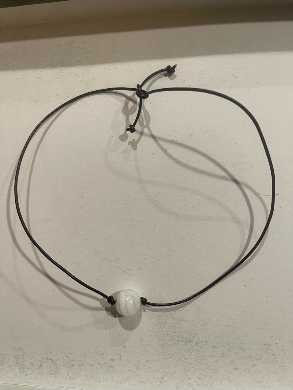 Minimal Black Cord Necklace with White Bead - Unbranded
